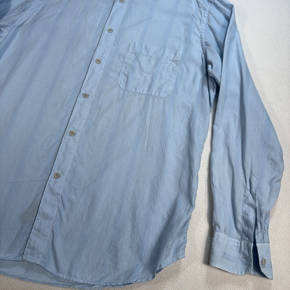 Zegna Sport Linen-Cotton Shirt Men XL Blue Stripe Pocket Made in Italy Button Up - Picture 5 of 16